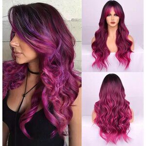 NEW 28 inch Long wavy Ombre pink glueless wig